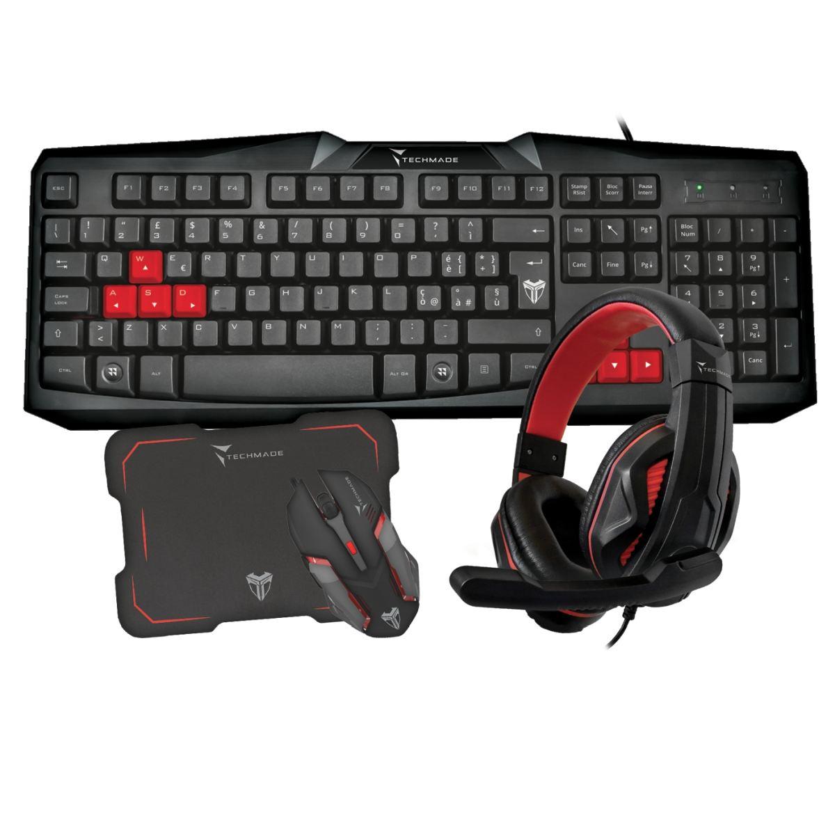 Techmade kit gaming 2 tastiera-mouse-cuffie-pad