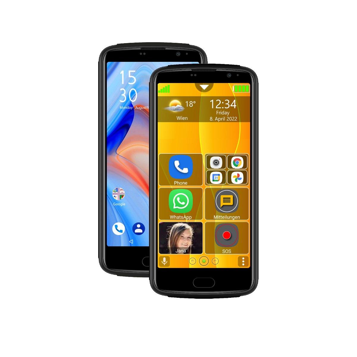 Smartphone 5,5" 4G - RED-BLACK Quad-Core 1,6 GHz/3GB/32GB/+25dB /+95dB<br />suoneria/HAC M4/T4/DUAL-SIM Nano/SD max.128GB/Android<br />11/be-easy/Foto 13.0MP+8.0MP/SOS/GPS e localizzazione
