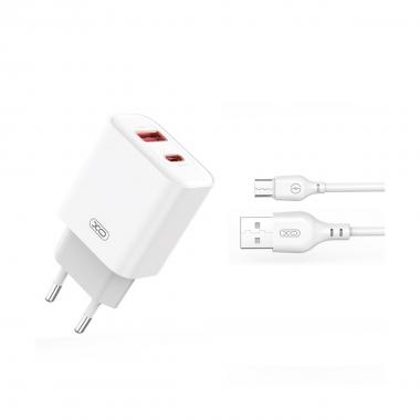 XO wall charger CE12 PD QC3.0 20W 1x USB 1x USB-C white + USB - microUSB cable