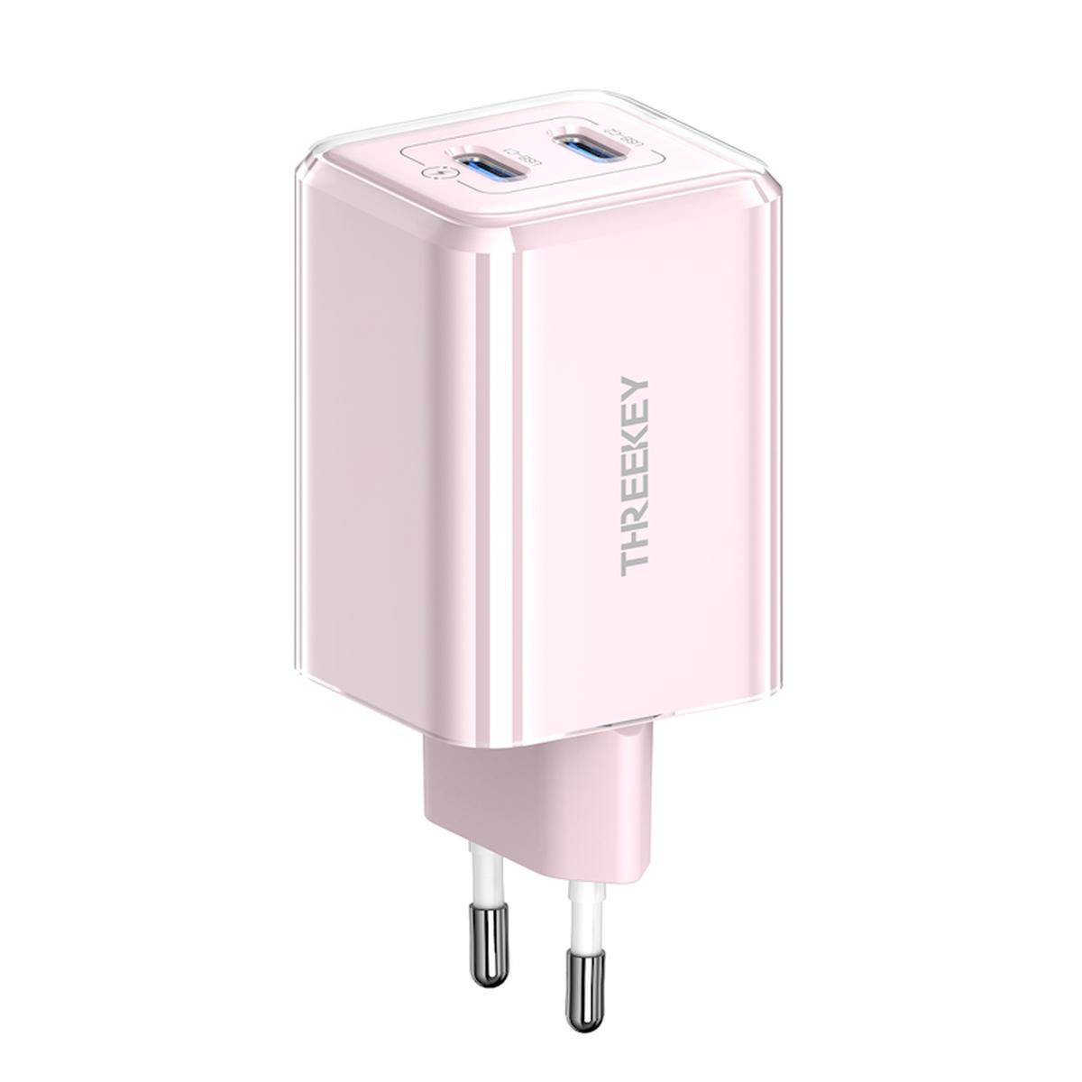 Threekey wall charger tk111 pd 35w 2x usb-c pink