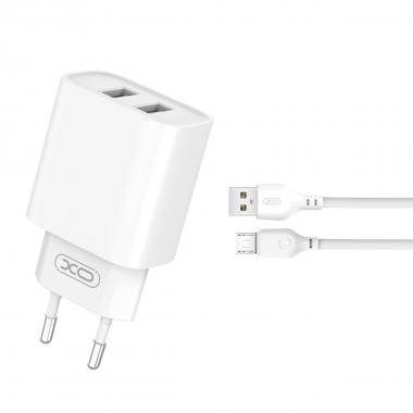 Xo wall charger ce02c 2x usb 2,1 + micro usb cable white